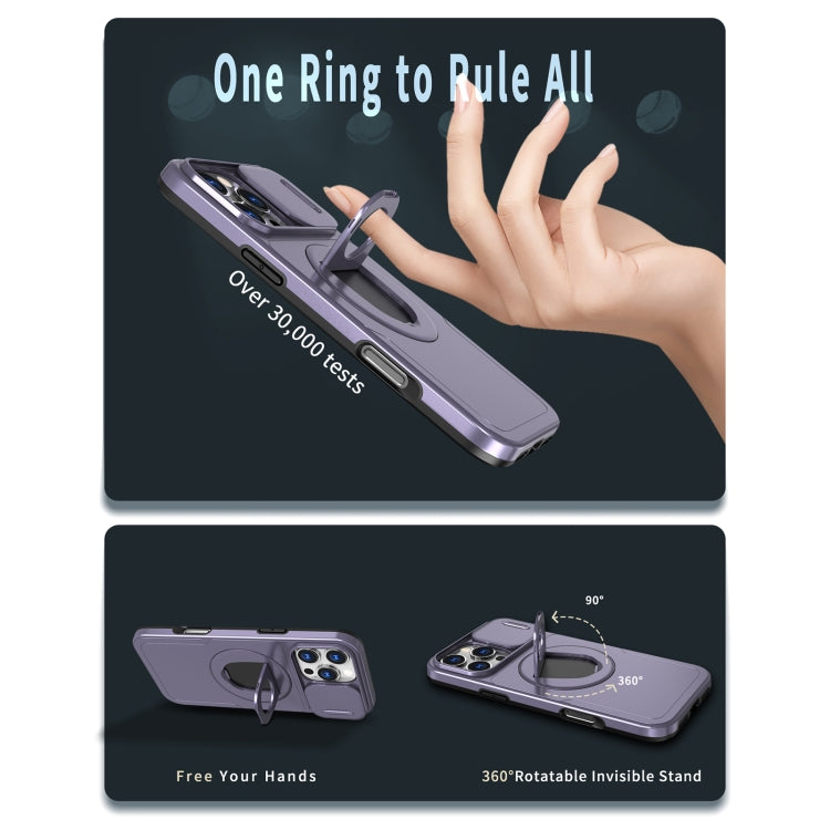For iPhone 16 Pro Camshield MagSafe Ring Holder Armor Phone Case(Purple) by buy2fix
