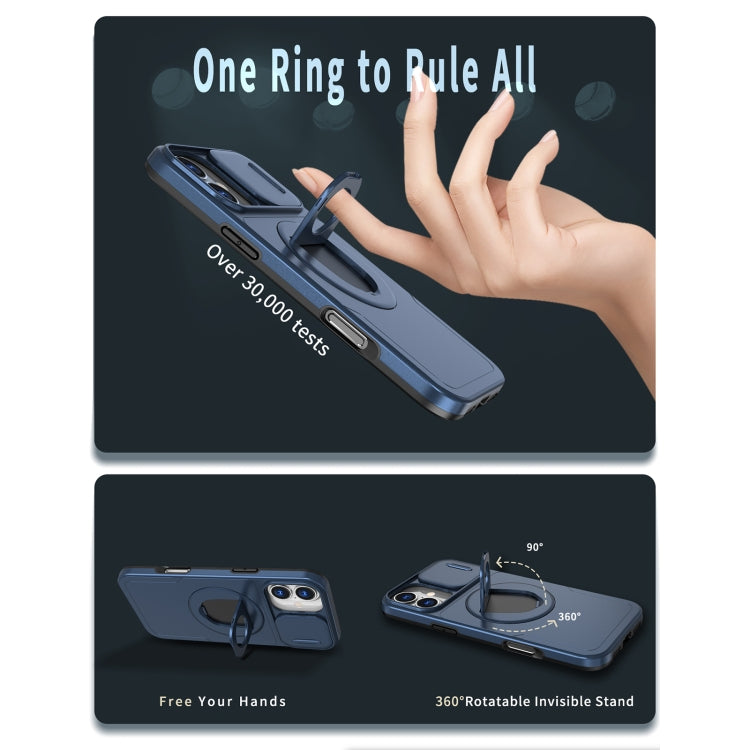 For iPhone 16 Plus Camshield MagSafe Ring Holder Armor Phone Case(Blue) by buy2fix