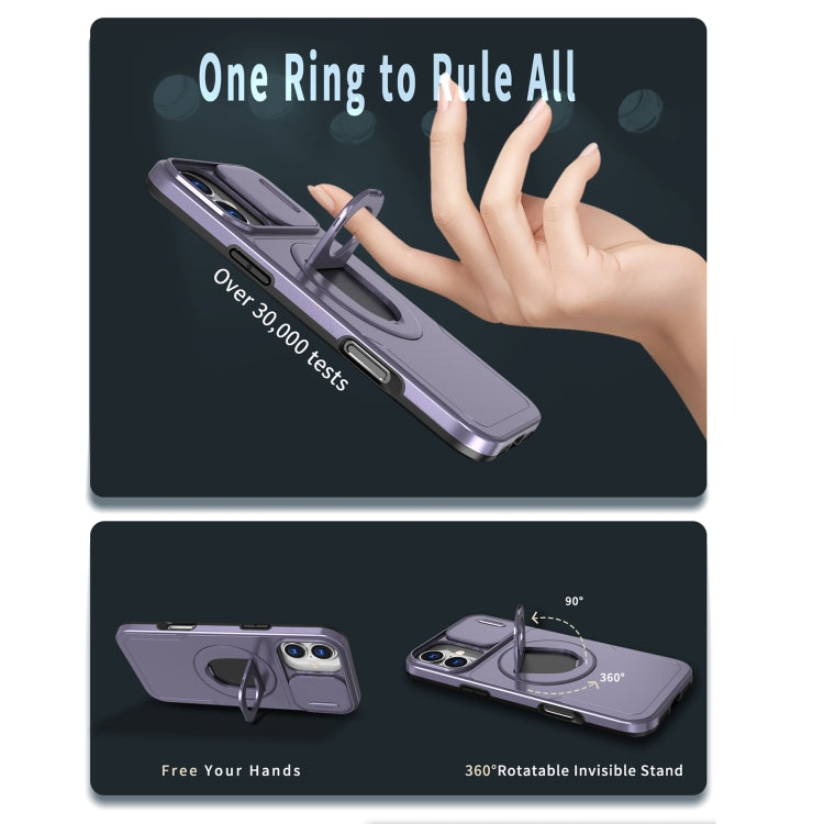 For iPhone 16 Plus Camshield MagSafe Ring Holder Armor Phone Case(Purple) by buy2fix