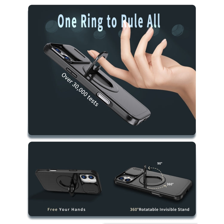 For iPhone 16 Camshield MagSafe Ring Holder Armor Phone Case(Black) by buy2fix