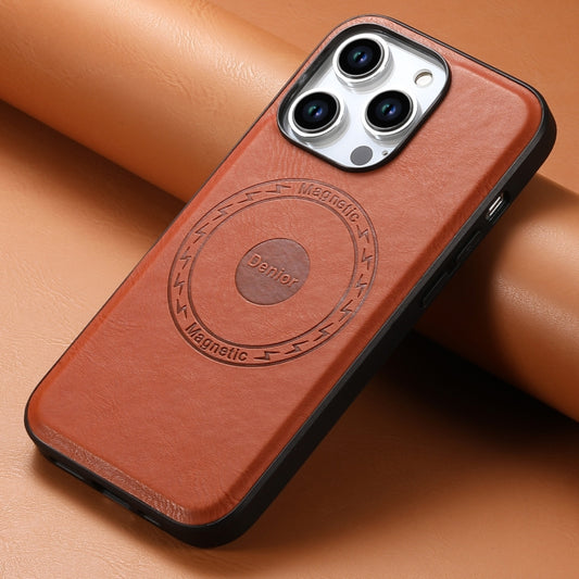 For iPhone 14 Plus Denior Cowhide Texture Leather MagSafe Phone Case(Brown) by Denior