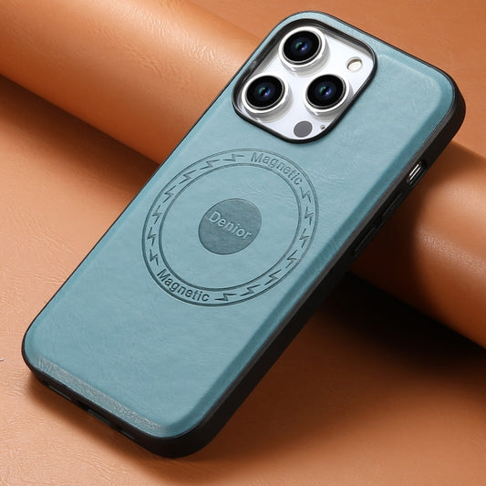 For iPhone 14/13 Denior Cowhide Texture Leather MagSafe Phone Case(Blue) by Denior