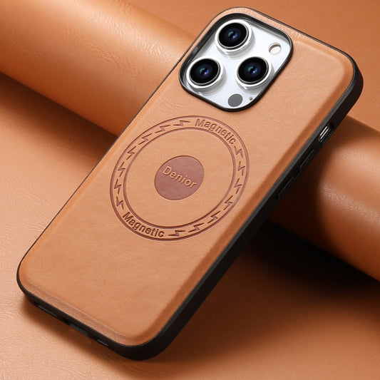 For iPhone 14/13 Denior Cowhide Texture Leather MagSafe Phone Case(Khaki) by Denior