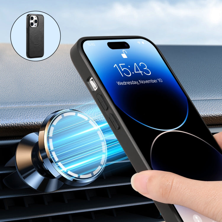 For iPhone 12 Pro Max Denior Cowhide Texture Leather MagSafe Phone Case(Black) by Denior