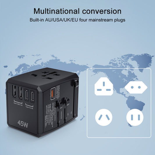 HHT905 PD 45W Dual USB+Dual Type-C Interface Multi-function Universal Travel Conversion Plug(Black) by buy2fix