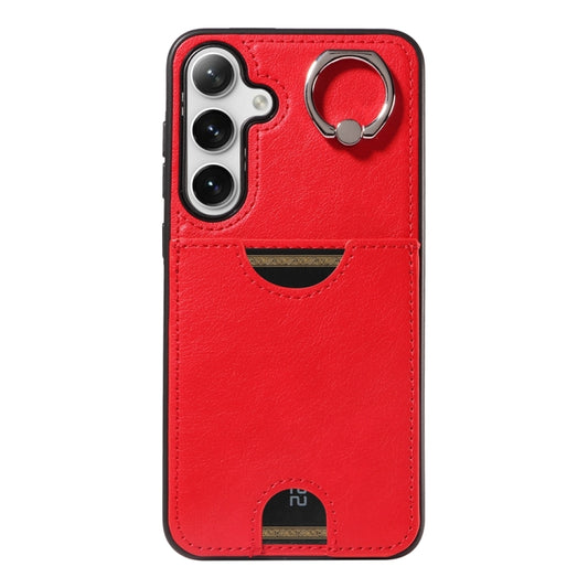 For Samsung Galaxy S24+ 5G Calf Texture Card Slot Ring Holder Phone Case(Red) by buy2fix