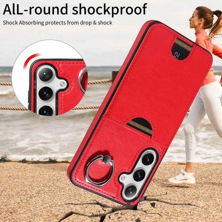 For Samsung Galaxy S24+ 5G Calf Texture Card Slot Ring Holder Phone Case(Red) by buy2fix