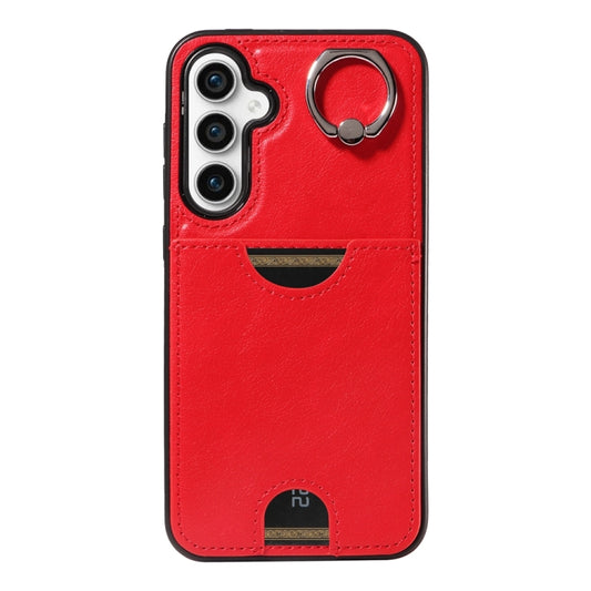 For Samsung Galaxy S23 FE 5G Calf Texture Card Slot Ring Holder Phone Case(Red) by buy2fix