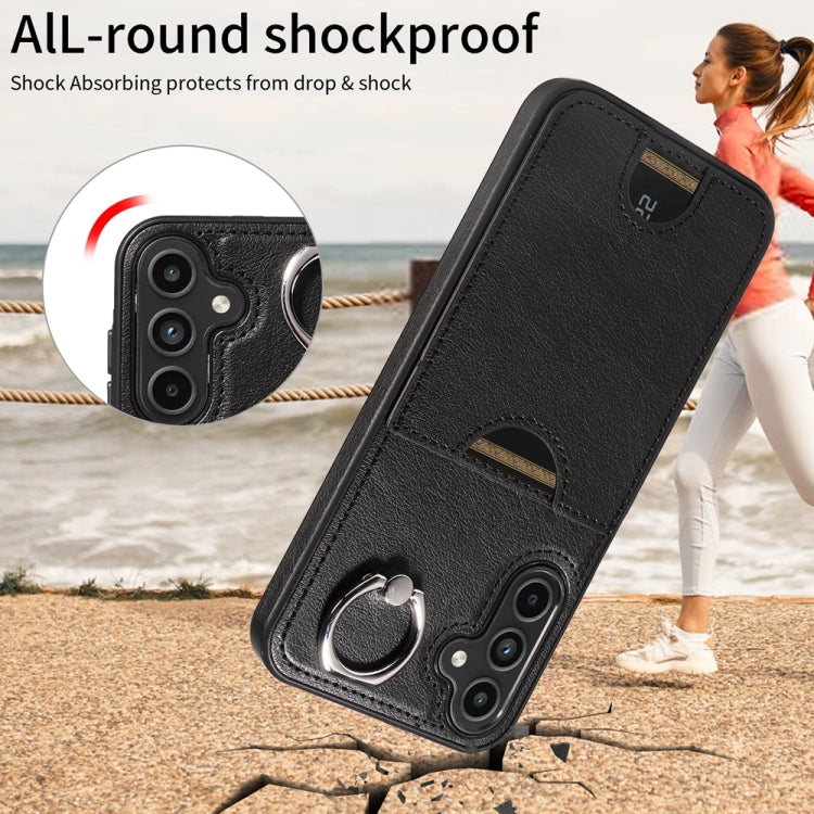 For Samsung Galaxy A15 Calf Texture Card Slot Ring Holder Phone Case(Black) by buy2fix