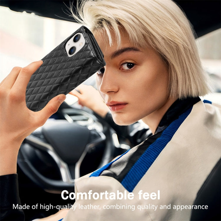 For iPhone 14 Zipper Multi-Card Wallet Rhombic Leather Phone Case(Black) - iPhone 14 Cases by buy2fix | Online Shopping UK | buy2fix