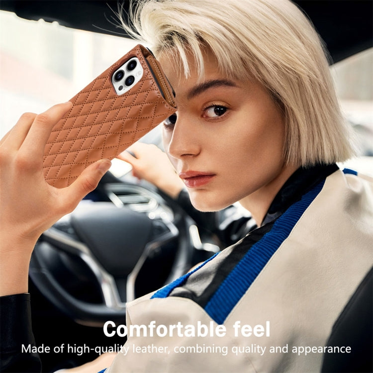 For iPhone XR Zipper Multi-Card Wallet Rhombic Leather Phone Case(Brown) - More iPhone Cases by buy2fix | Online Shopping UK | buy2fix