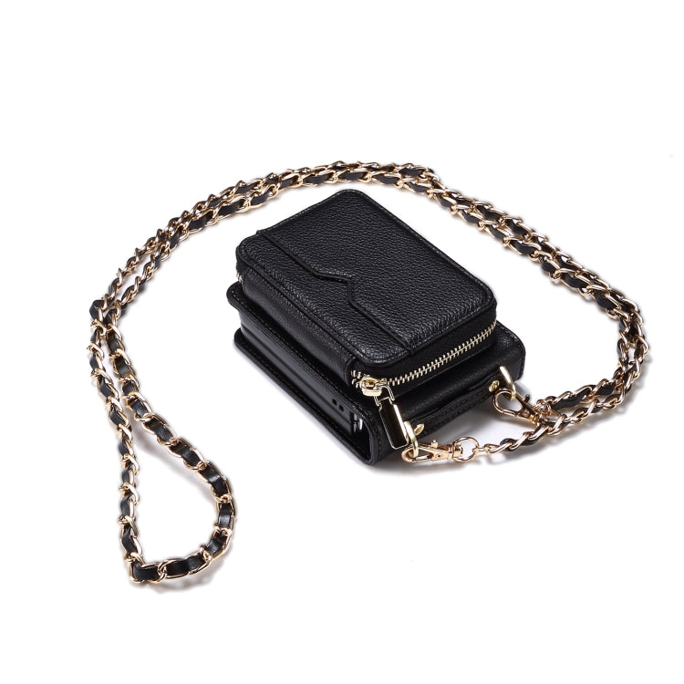 For Samsung Galaxy Z Flip3 Folding Leather Phone Case with Long Lanyard(Black) - Galaxy Phone Cases by buy2fix | Online Shopping UK | buy2fix