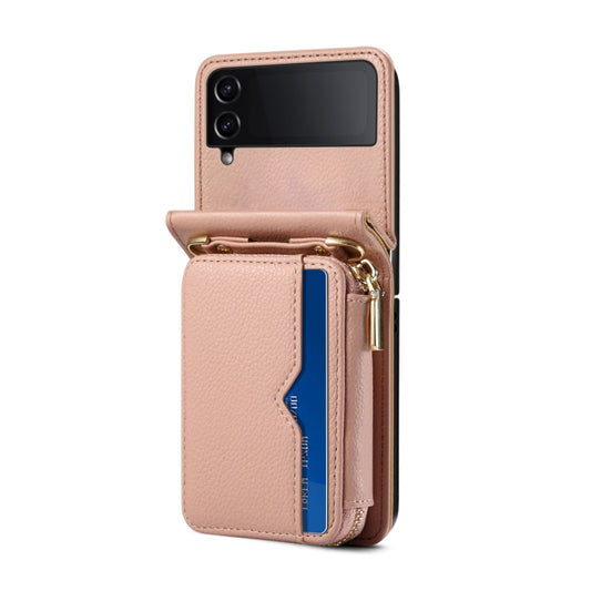 For Samsung Galaxy Z Flip3 Folding Leather Phone Case with Long Lanyard(Rose Gold) - Galaxy Phone Cases by buy2fix | Online Shopping UK | buy2fix