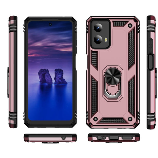 For Motorola Moto G Play 5G 2024 Shockproof TPU + PC Phone Case with Holder(Rose Gold) by buy2fix