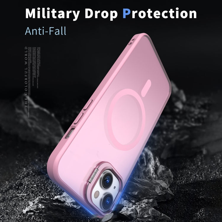 For iPhone 15 Metal Invisible Camera Holder MagSafe Magnetic Phone Case(Pink) by buy2fix
