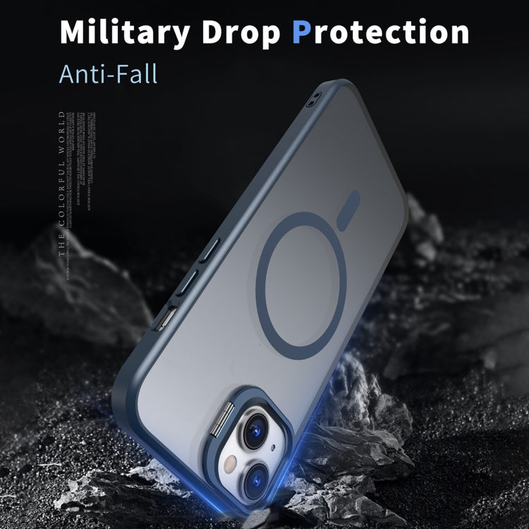 For iPhone 15 Plus Metal Invisible Camera Holder MagSafe Magnetic Phone Case(Blue) by buy2fix