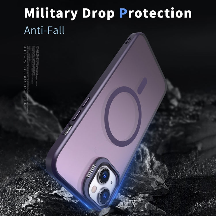For iPhone 15 Plus Metal Invisible Camera Holder MagSafe Magnetic Phone Case(Purple) by buy2fix