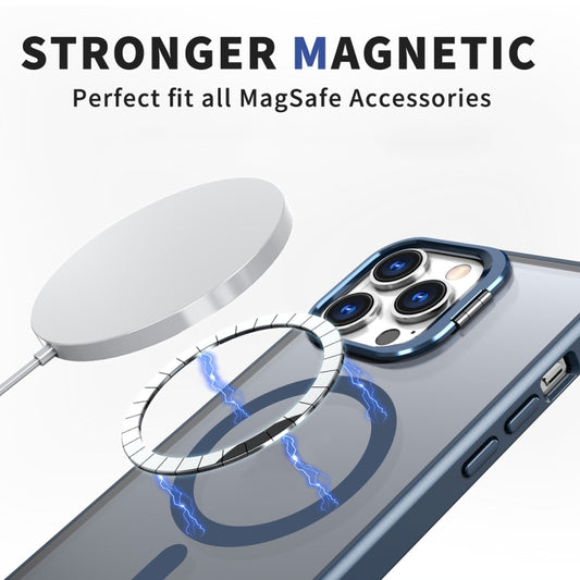 For iPhone 14 Pro Max Metal Invisible Camera Holder MagSafe Magnetic Phone Case(Blue) by buy2fix