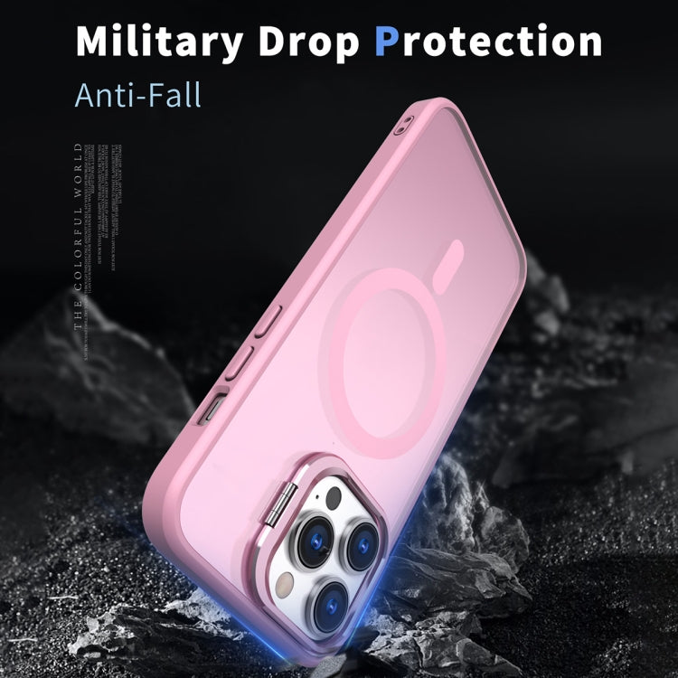 For iPhone 14 Pro Metal Invisible Camera Holder MagSafe Magnetic Phone Case(Pink) by buy2fix