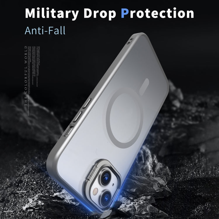 For iPhone 13 Metal Invisible Camera Holder MagSafe Magnetic Phone Case(Grey) by buy2fix