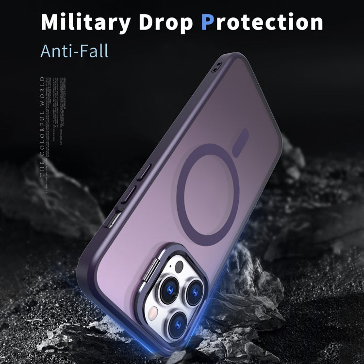 For iPhone 13 Pro Max Metal Invisible Camera Holder MagSafe Magnetic Phone Case(Purple) by buy2fix