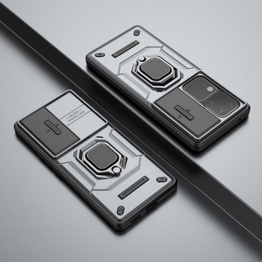 For vivo S18 5G Sliding Camshield TPU + PC Shockproof Phone Case with Holder(Grey) by buy2fix