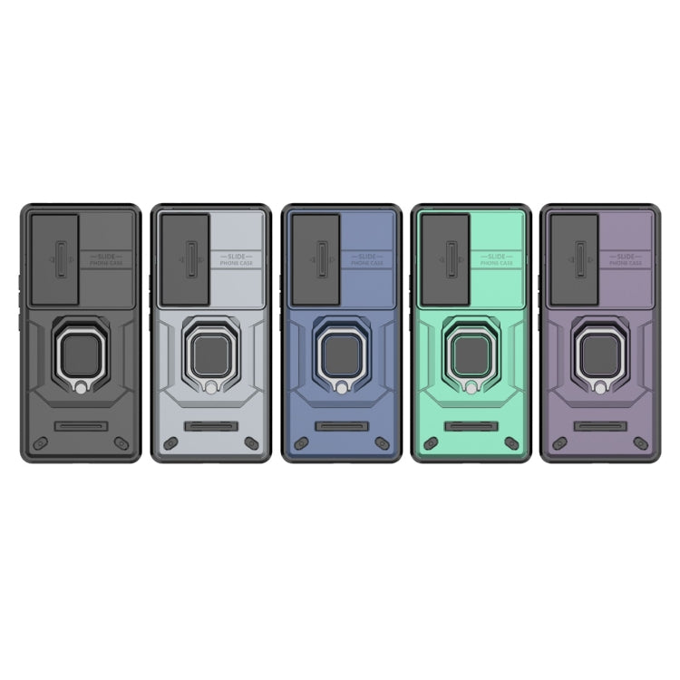 For vivo S18 5G Sliding Camshield TPU + PC Shockproof Phone Case with Holder(Grey) by buy2fix