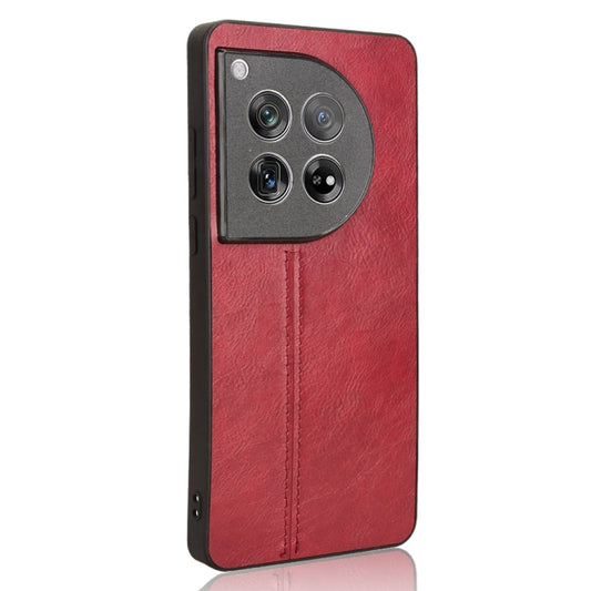 For OnePlus 12 Cow Pattern Sewing Back Cover Phone Case(Red) by buy2fix