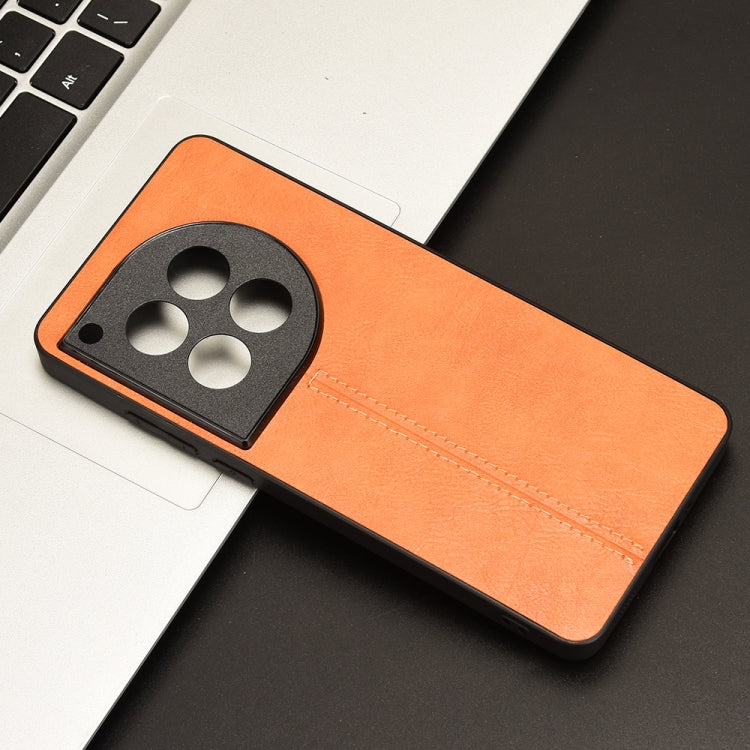 For OnePlus 12 Cow Pattern Sewing Back Cover Phone Case(Orange) by buy2fix