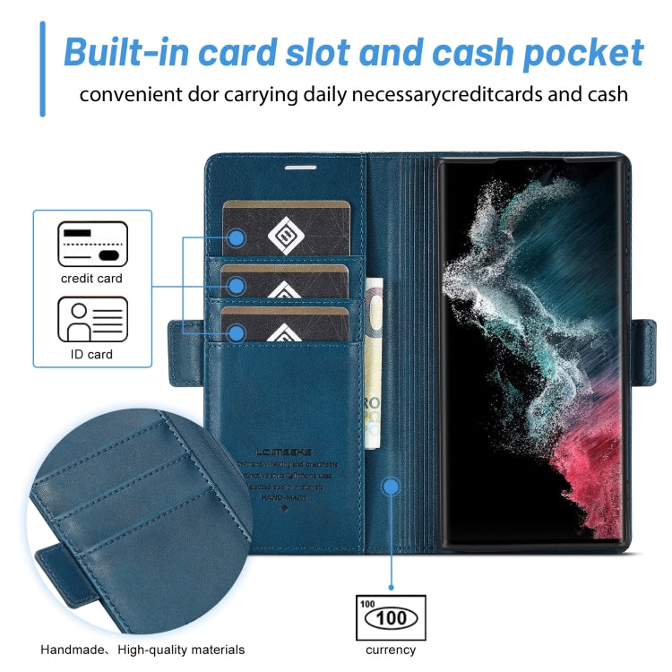 For Samsung Galaxy S24 Ultra LC.IMEEKE Skin-friendly Card Slots Leather Phone Case(Blue) by LC.IMEEKE