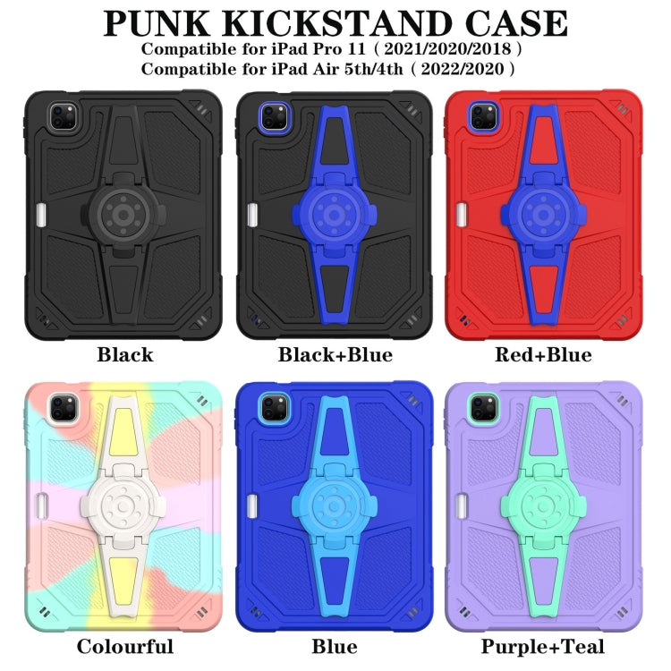 For iPad Air 2022 10.9 / Pro 11 2022 Punk Stand PC Hybrid Silicone Tablet Case with Shoulder Strap(Purple Teal) - iPad Pro 11 (2022/2021) Cases by buy2fix | Online Shopping UK | buy2fix