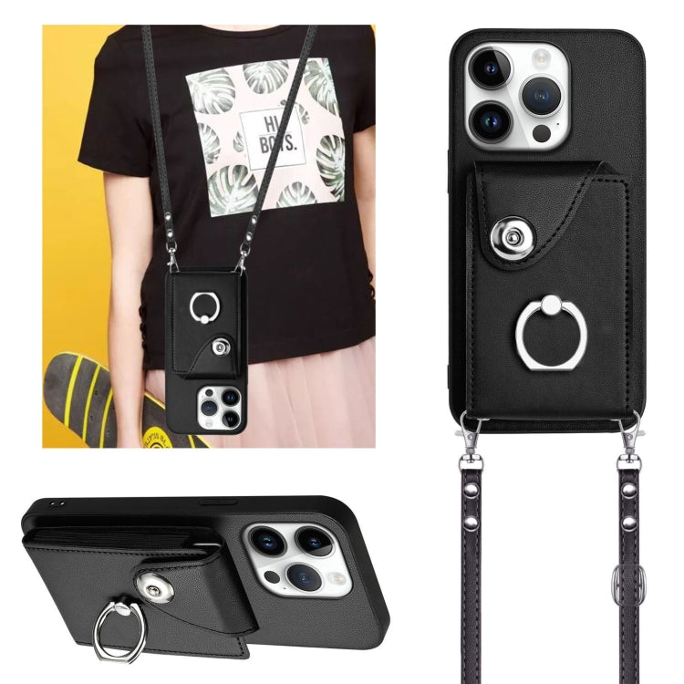 For iPhone 16 Pro Organ Card Bag Ring Holder Phone Case with Long Lanyard(Black) by buy2fix