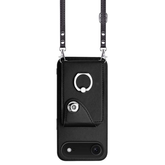 For iPhone Air Organ Card Bag Ring Holder Phone Case with Long Lanyard(Black) - iPhone Air Cases by buy2fix | Online Shopping UK | buy2fix