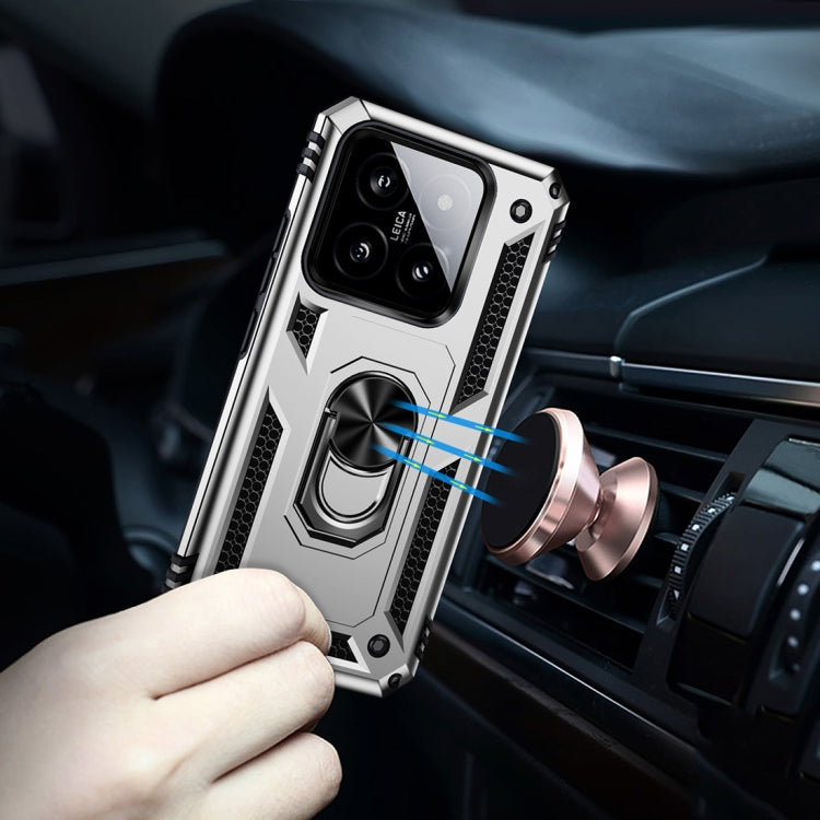 For Xiaomi 14 Shockproof TPU + PC Phone Case with Holder(Silver) by buy2fix