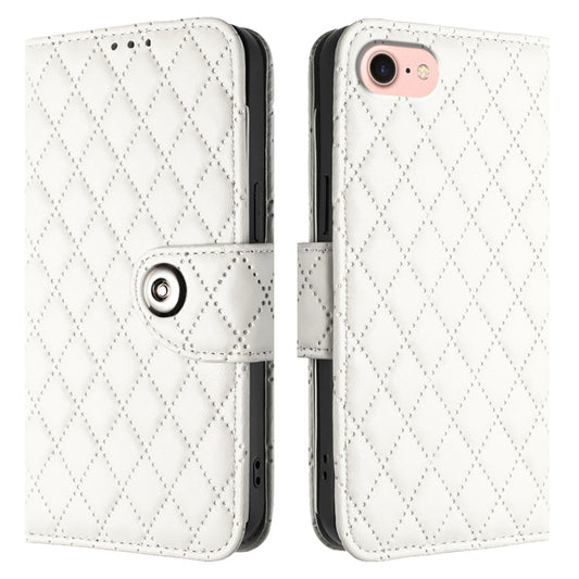 For iPhone SE 2024 Rhombic Texture Flip Leather Phone Case with Lanyard(White) by buy2fix