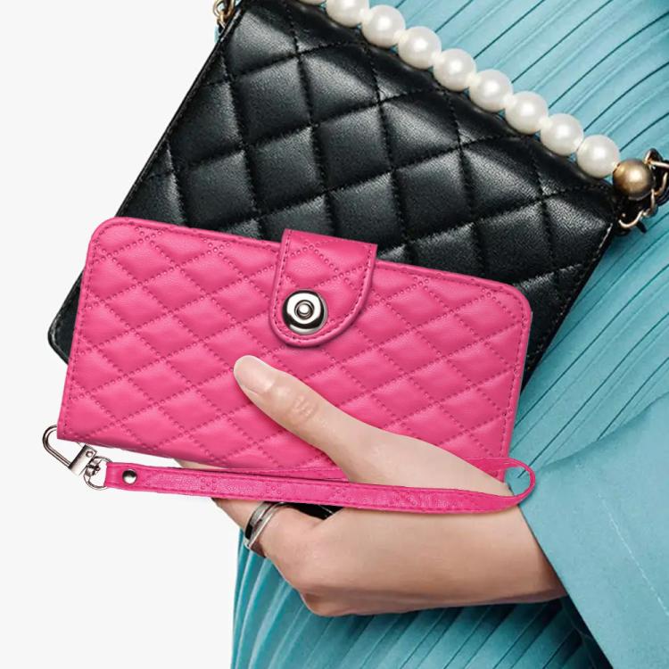 For iPhone Air Rhombic Texture Flip Leather Phone Case with Lanyard(Rose Red) - iPhone Air Cases by buy2fix | Online Shopping UK | buy2fix