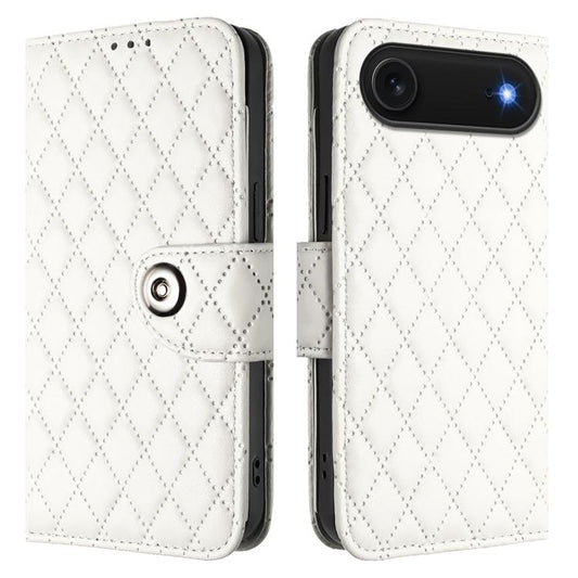For iPhone Air Rhombic Texture Flip Leather Phone Case with Lanyard(White) - iPhone Air Cases by buy2fix | Online Shopping UK | buy2fix