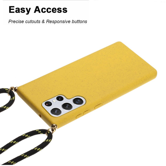 For Samsung Galaxy S24 Ultra 5G Wheat Straw Material + TPU Phone Case with Lanyard(Yellow) by buy2fix
