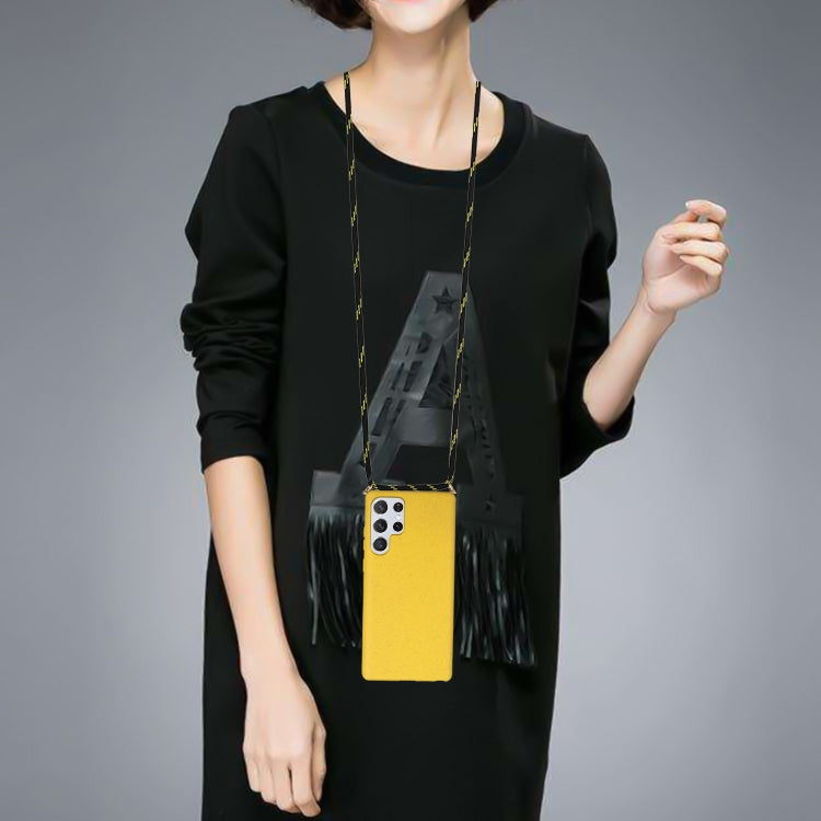 For Samsung Galaxy S24 Ultra 5G Wheat Straw Material + TPU Phone Case with Lanyard(Yellow) by buy2fix