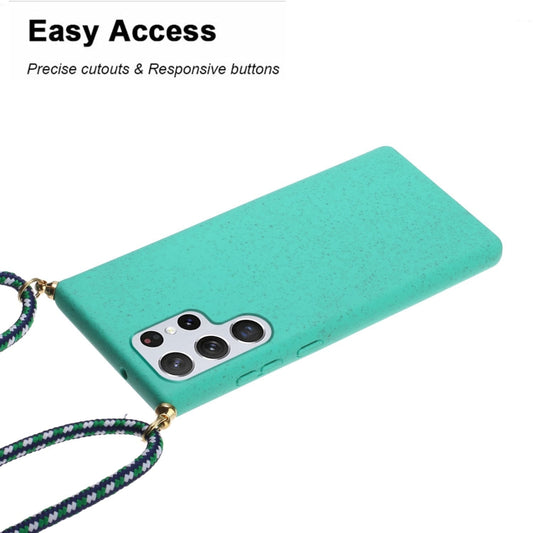 For Samsung Galaxy S24 Ultra 5G Wheat Straw Material + TPU Phone Case with Lanyard(Green) by buy2fix