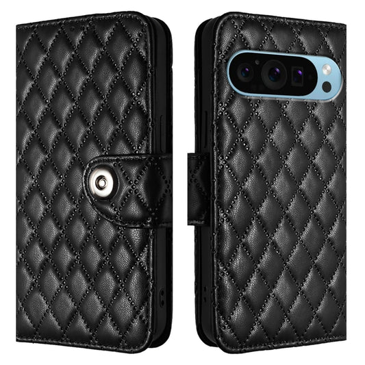 For Google Pixel 9 / Pixel 9 Pro Rhombic Texture Flip Leather Phone Case with Lanyard(Black) by buy2fix