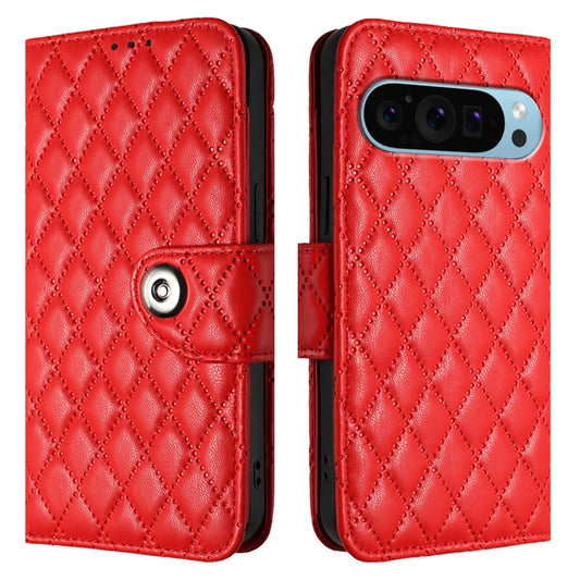 For Google Pixel 9 Pro XL Rhombic Texture Flip Leather Phone Case with Lanyard(Red) by buy2fix