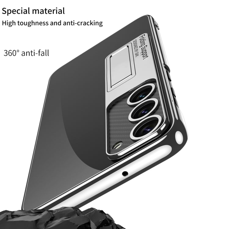 For Samsung Galaxy S24 5G GKK Electroplating Full Coverage Protective Phone Case with Holder(Black) by GKK