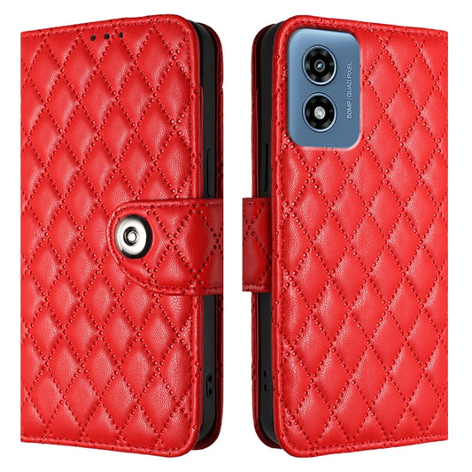 For Motorola Moto G Play 5G 2024 Rhombic Texture Flip Leather Phone Case with Lanyard(Red) by buy2fix