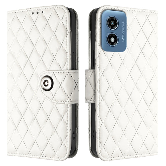 For Motorola Moto G 5G 2024 Global Rhombic Texture Flip Leather Phone Case with Lanyard(White) by buy2fix