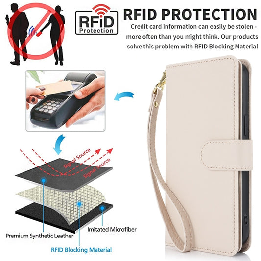 For iPhone 16 Pro Max Multi-Card Wallet RFID Leather Phone Case(Apricot) by buy2fix