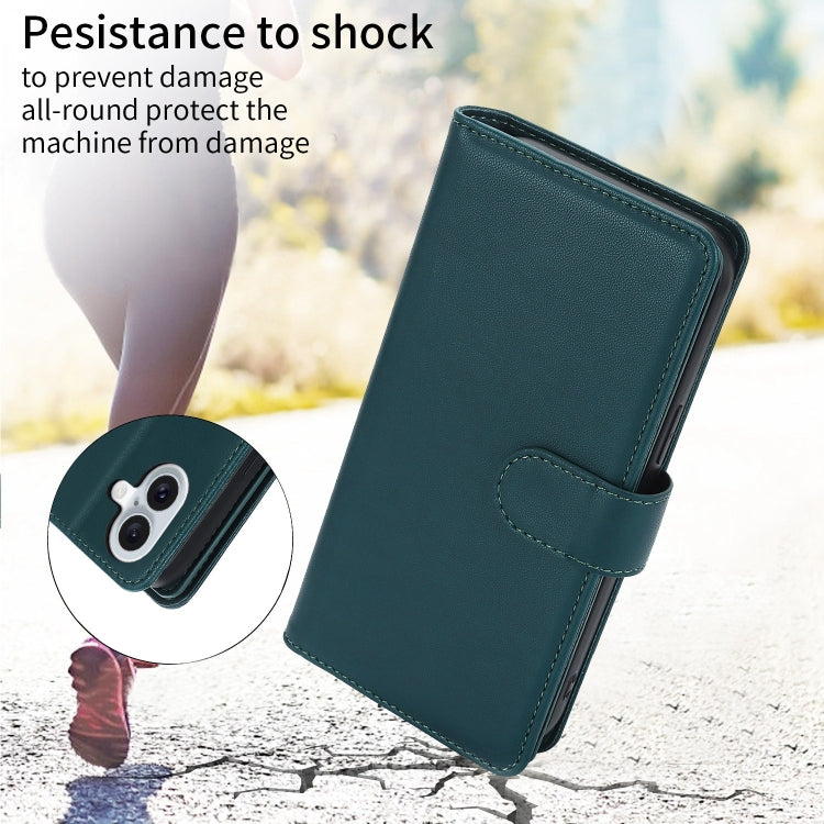 For iPhone 16 Multi-Card Wallet RFID Leather Phone Case(Green) by buy2fix