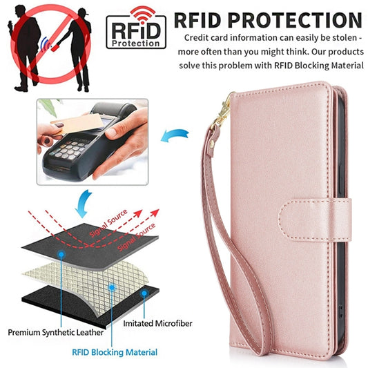 For iPhone 16 Multi-Card Wallet RFID Leather Phone Case(Rose Gold) by buy2fix