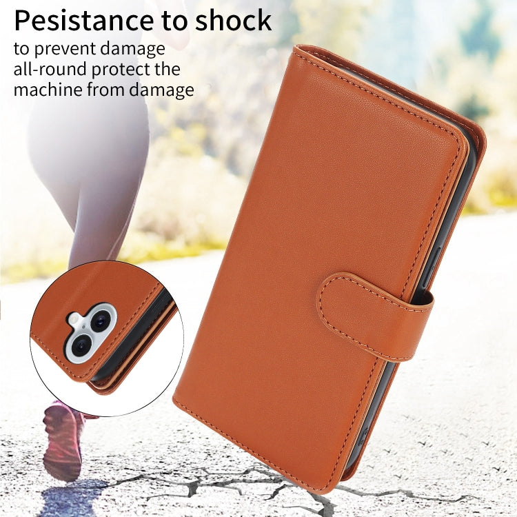 For iPhone 16 Multi-Card Wallet RFID Leather Phone Case(Brown) by buy2fix