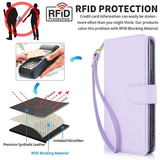 For iPhone 16 Plus Multi-Card Wallet RFID Leather Phone Case(Light Purple) by buy2fix